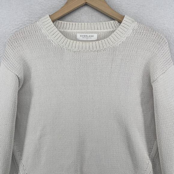 EVERLANE Sweater S Chunky Pullover Jumper Cotton Blend Off White - Picture 4 of 12